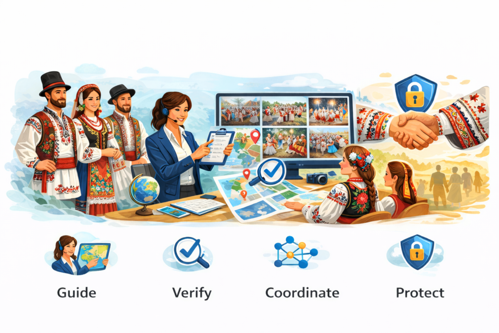 Platform guiding folklore groups to verified international folklore festivals – coordination, verification and protection for cultural festival participation